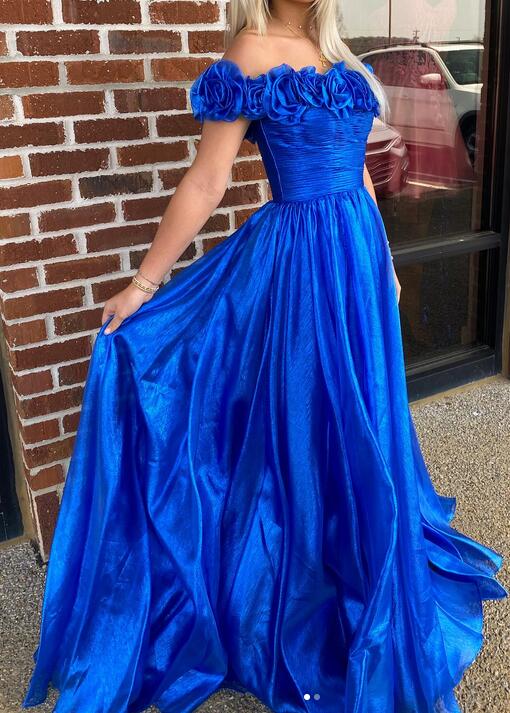 Off the Shoulder Long Prom Dress with Rosette Embellished Top