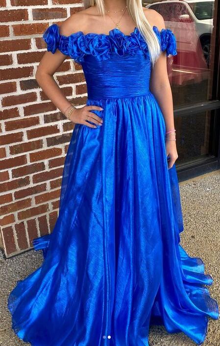 Off the Shoulder Long Prom Dress with Rosette Embellished Top