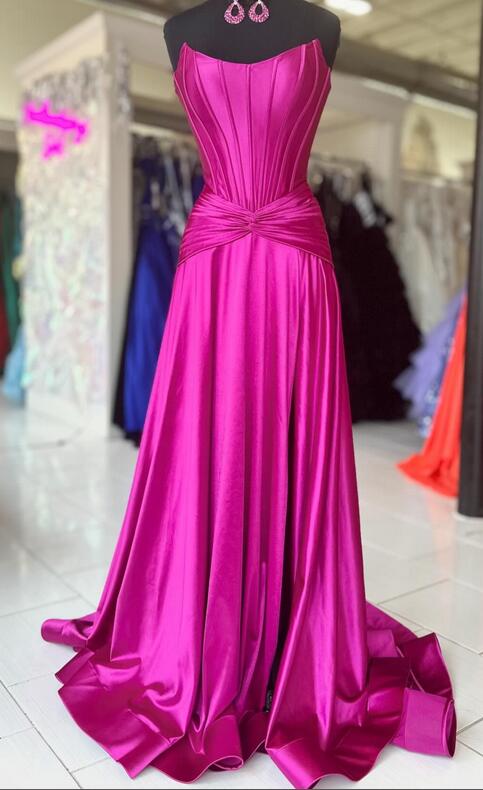 Strapless A-line Satin Long Prom Dress