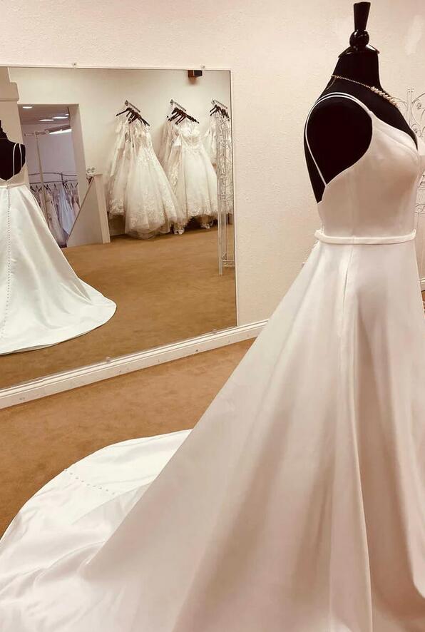 Spaghetti Straps Open Back A-line Wedding Dress