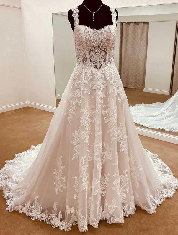 a line wedding dress with straps Arella Couture A-Line & 3D Flower Selfa Bridal line wedding dress Portia Flowy A-Line Wedding Dress