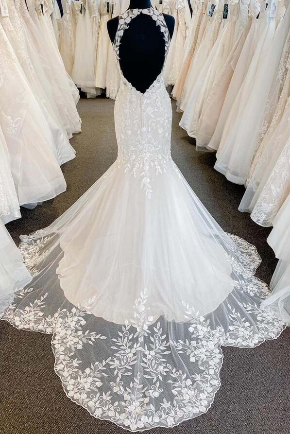 Halter Neck Mermaid Tulle/Lace Wedding Dress