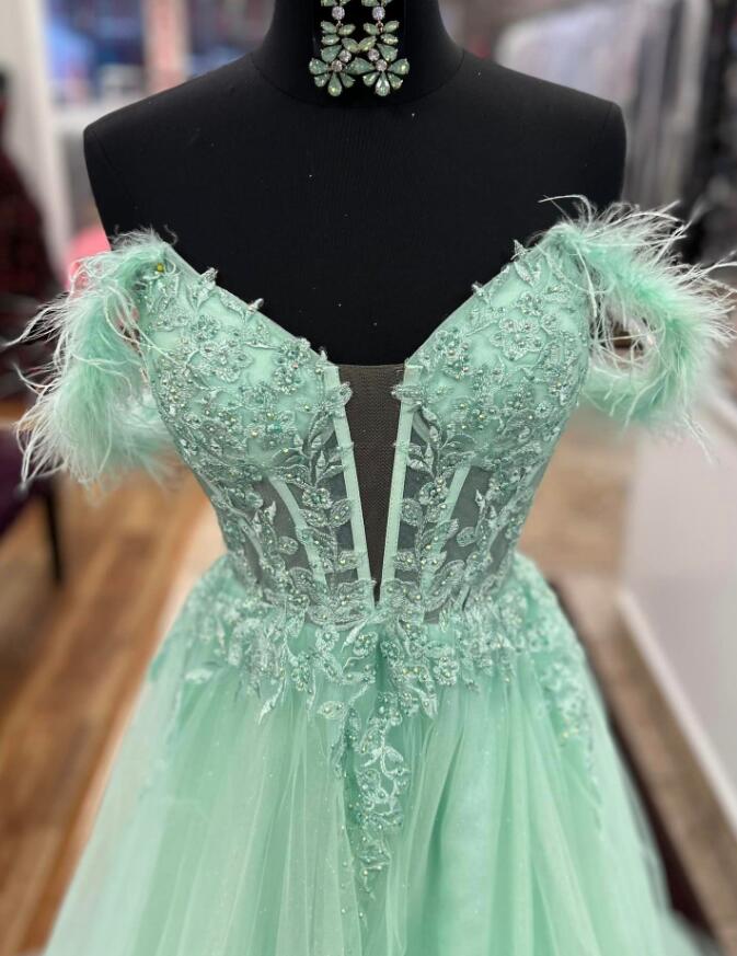 Tulle Prom Dresses Long with Lace Top