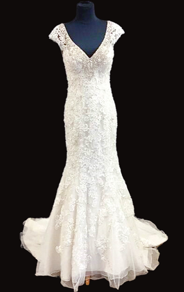 Open Back Mermaid Wedding Dress with Cap Sleeves