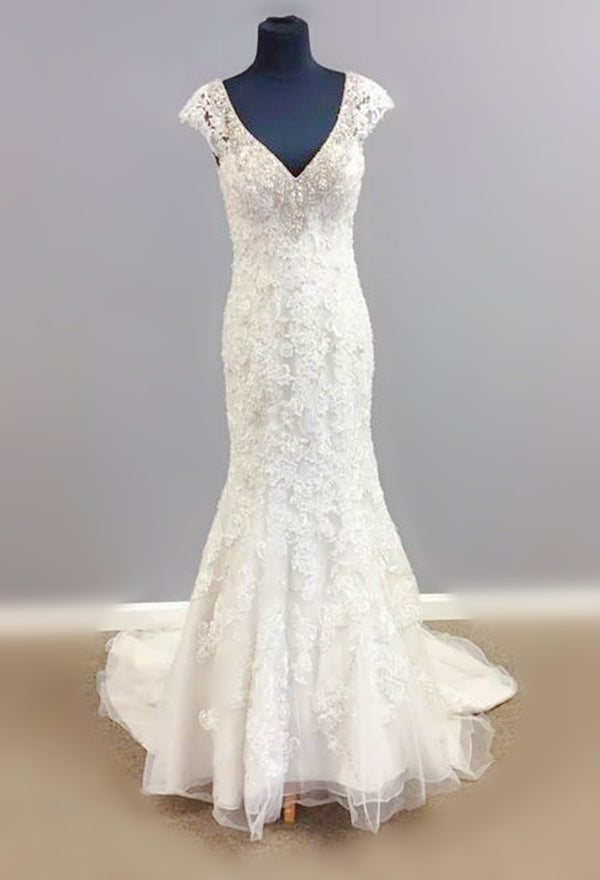 Open Back Mermaid Wedding Dress with Cap Sleeves