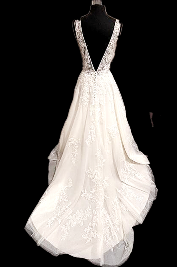 Open Back V-neck A-line Wedding Dress