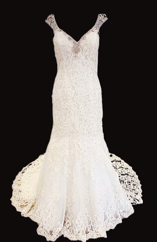 Open Back Mermaid Lace Wedding Dress with Beading