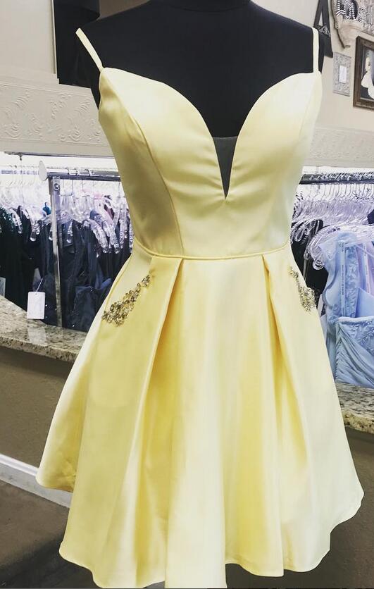 Straps Short Homecoming Dress with Pockets