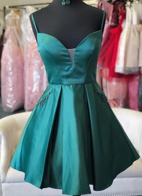 Straps Short Homecoming Dress with Pockets