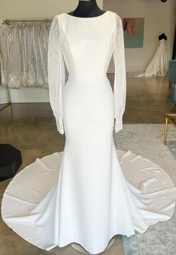 Open Back Mermaid Wedding Dress with Long Sleeves