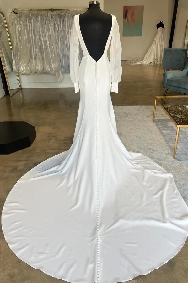 Open Back Mermaid Wedding Dress with Long Sleeves