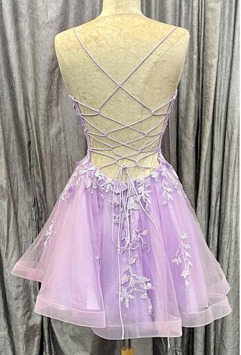 Straps Leaf Lace Short Homecoming Dress