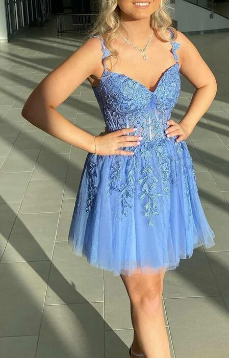 Straps Leaf Lace Short Homecoming Dress