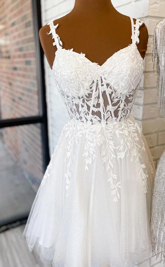 Straps Leaf Lace Short Homecoming Dress