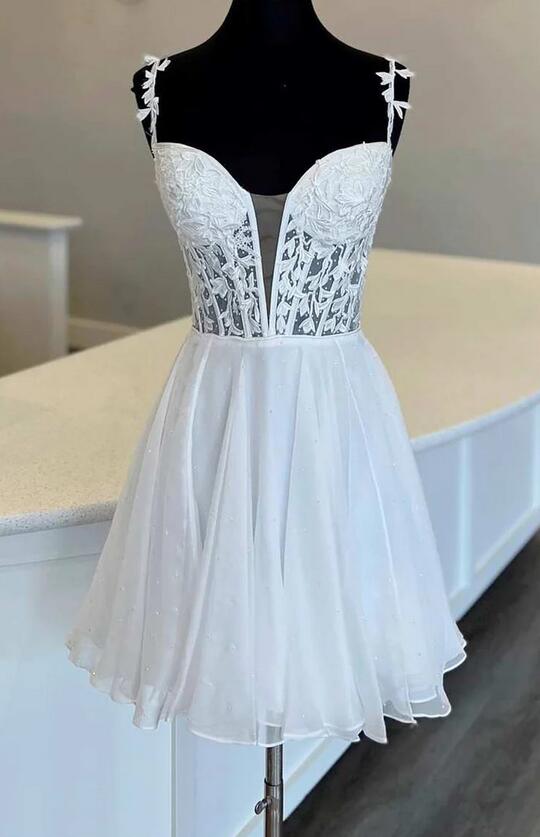 Straps A-line Chiffon Homecoming Dress with Lace Top