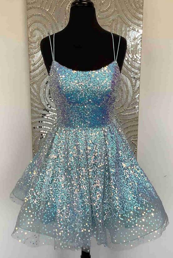 Straps Sequins Homecoming Dress with Lace-up Back