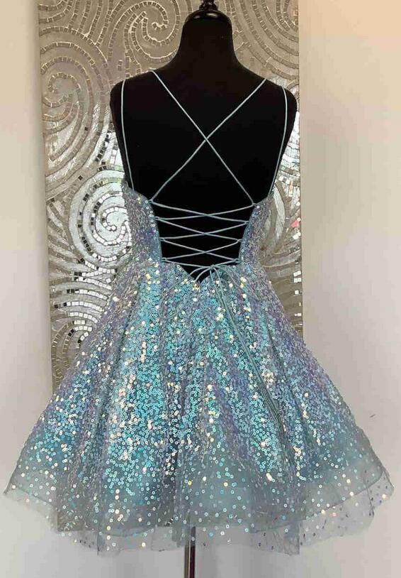 Straps Sequins Homecoming Dress with Lace-up Back