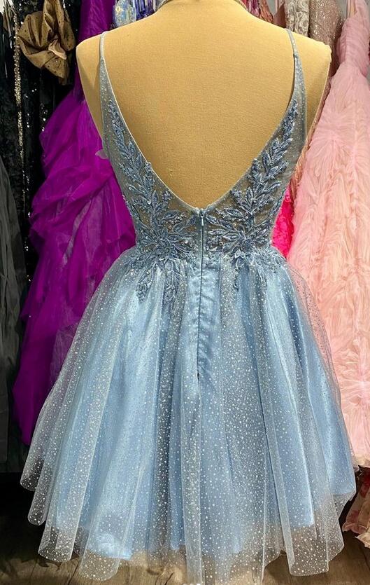 Straps A-line Short Homecoming Dress with Lace Top