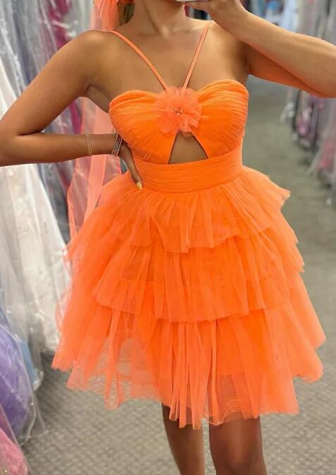 Short Homecoming Dress with Keyhole and Ruffle Skirt