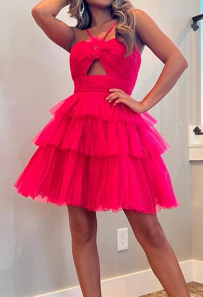 Short Homecoming Dress with Keyhole and Ruffle Skirt