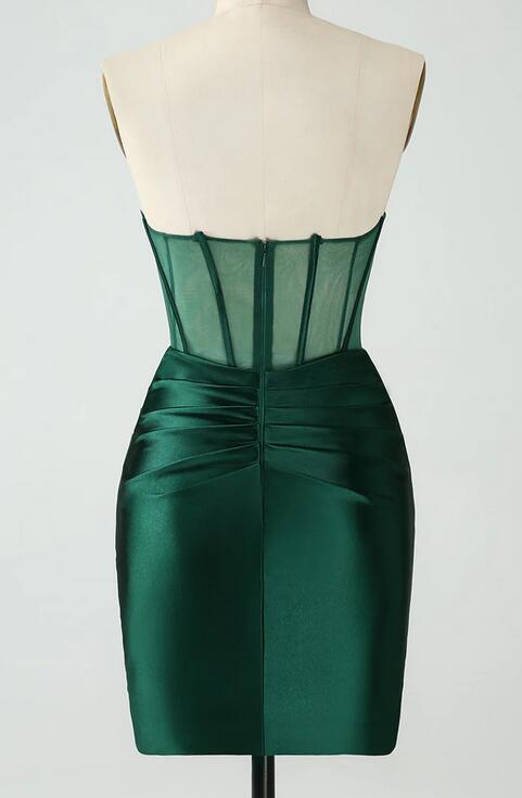 Strapless Short Homecoming Dress with Sheer Corset Bodice