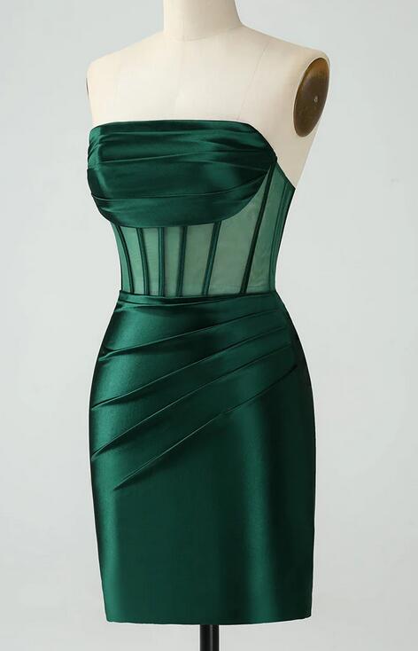 Strapless Short Homecoming Dress with Sheer Corset Bodice
