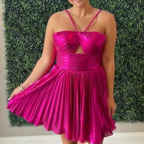 Halter Metallic Short Homecoming Dress with Key Hole