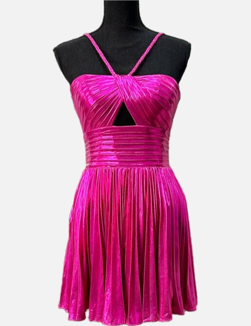 Halter Metallic Short Homecoming Dress with Key Hole