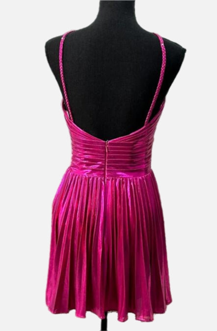 Halter Metallic Short Homecoming Dress with Key Hole