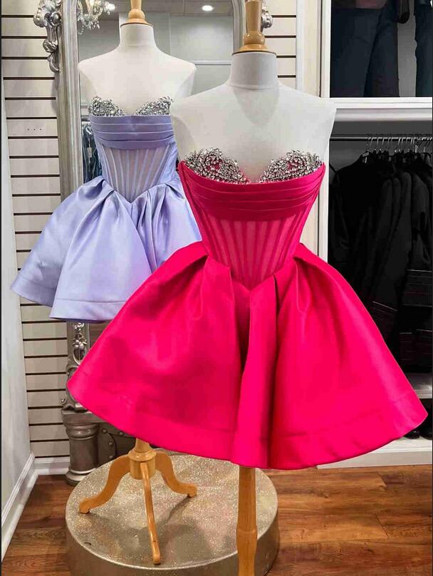 Strapless A-line Homecoming Dress with Beaded Neck