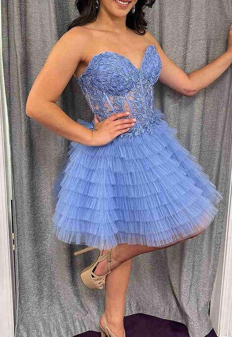 Strapless Homecoming Dress with Leaf Lace Top and Ruffle Skirt DressesTailor Strapless Homecoming Dress with Leaf Lace Top and Ruffle Skirt DressesTailor