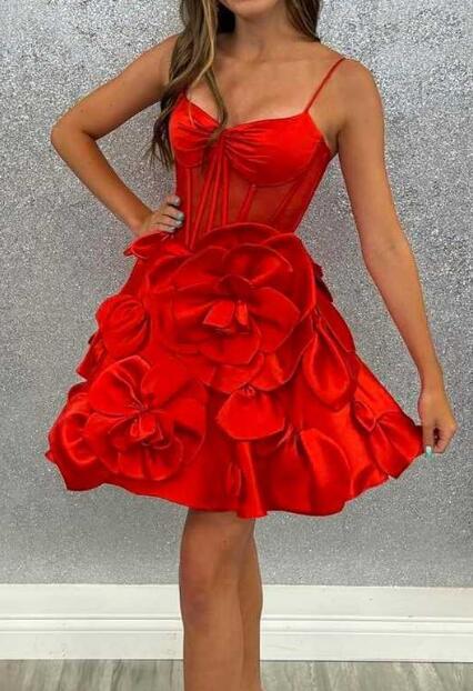 Straps Corset Short Homecoming Dresses with Rosette