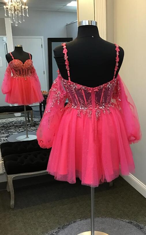Straps Short Homecoming Dress with Off the Shoulder Sleeves