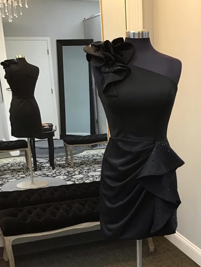 One Shoulder Black Short Homecoming Dress