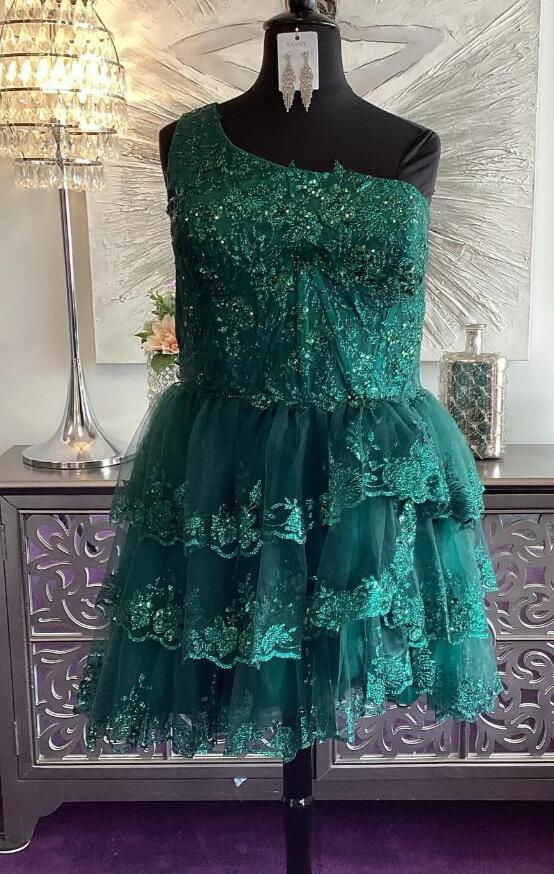One Shoulder Short Homecoming Dress with Ruffle Skirt