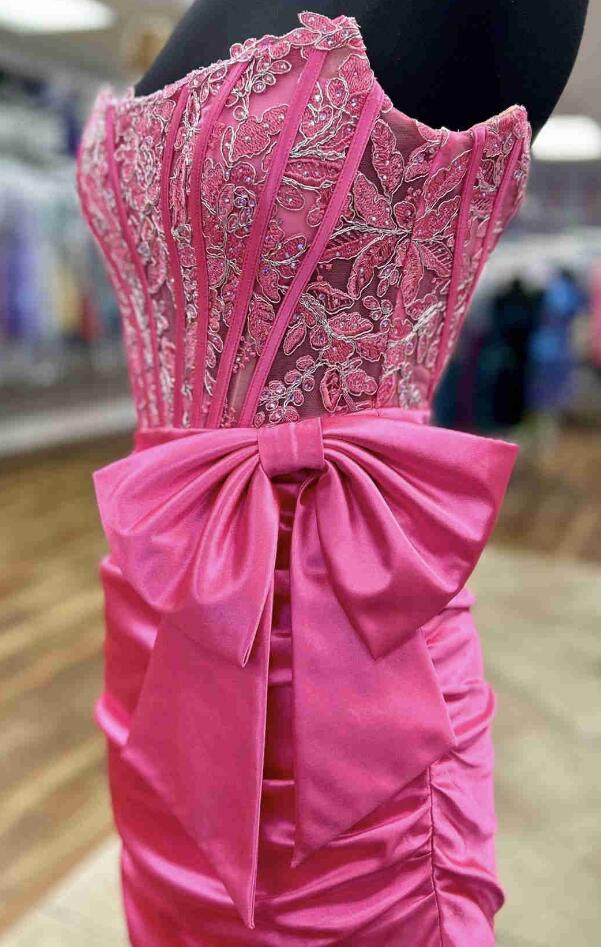 Strapless Fitted Short Homecoming Dress with Lace Top
