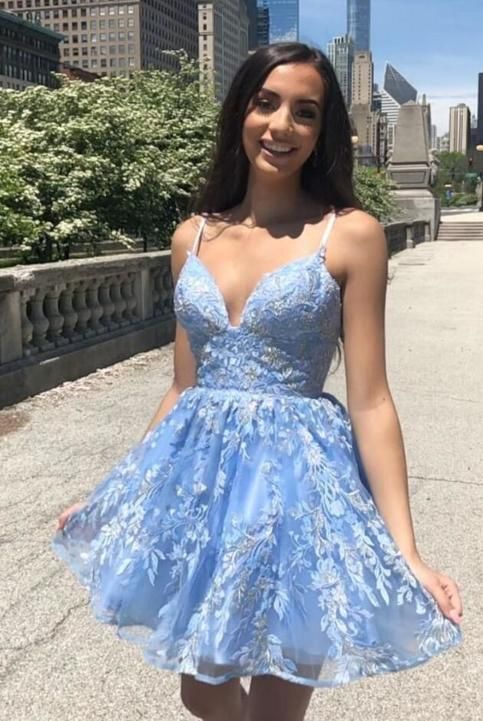 Spaghetti Straps Short Lace Homecoming Dress