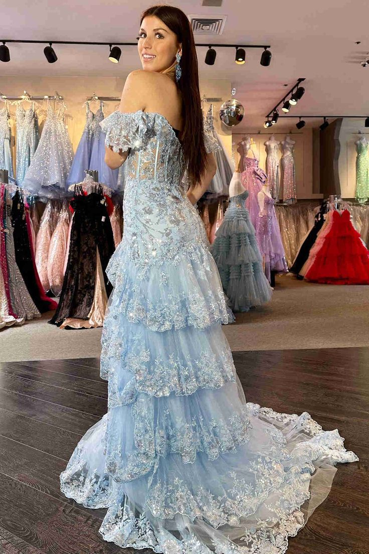 Tulle Sequin Mermaid Prom Dress with Sheer Corset Bodice and Ruffle Skirt