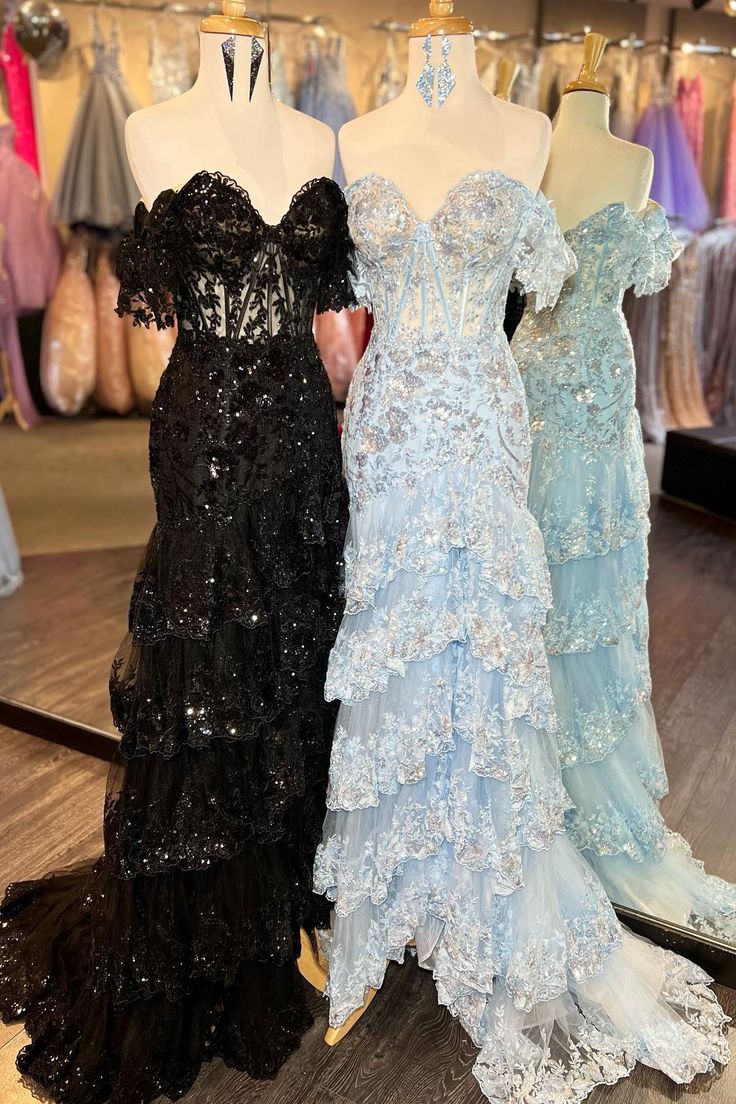 Tulle Sequin Mermaid Prom Dress with Sheer Corset Bodice and Ruffle Skirt