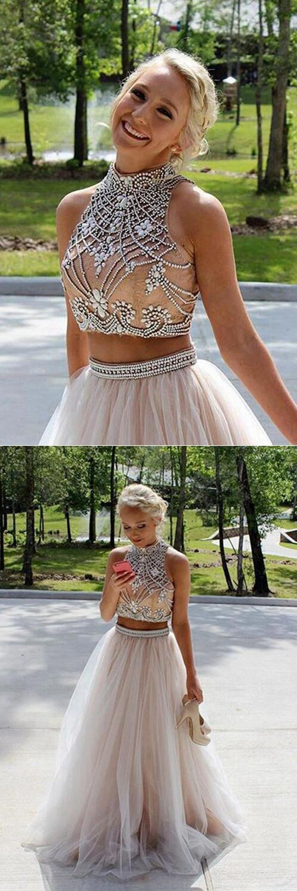 Two Pieces Prom Dress, Formal Dress, Evening Dress, Dance Dresses, Graduation School Party Gown