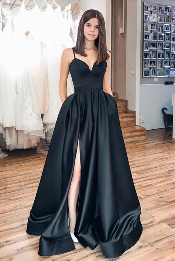 Black Prom Dress with Slit, Pageant Dress, Evening Dress, Dance Dresses, Graduation School Party Gown