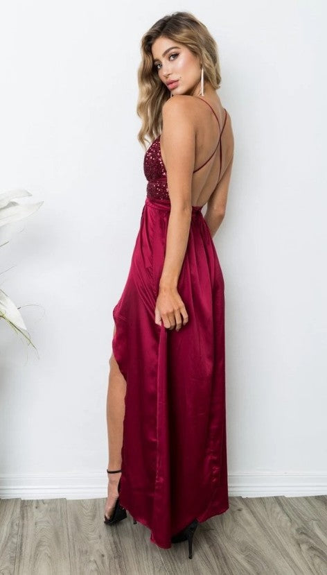 Sexy Backless Prom Dress with Slit, Pageant Dress, Evening Dress, Dance Dresses, Graduation School Party Gown