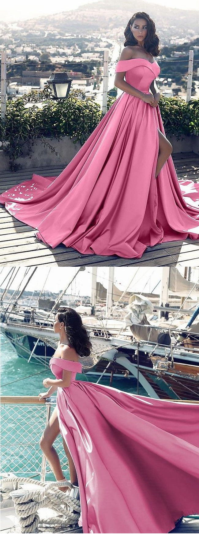 Pink Ball Gown Off The Shoulder Straps, Prom Dresses, Evening Dress, Formal Dresses, Graduation School Party Dance Dress, DT0379