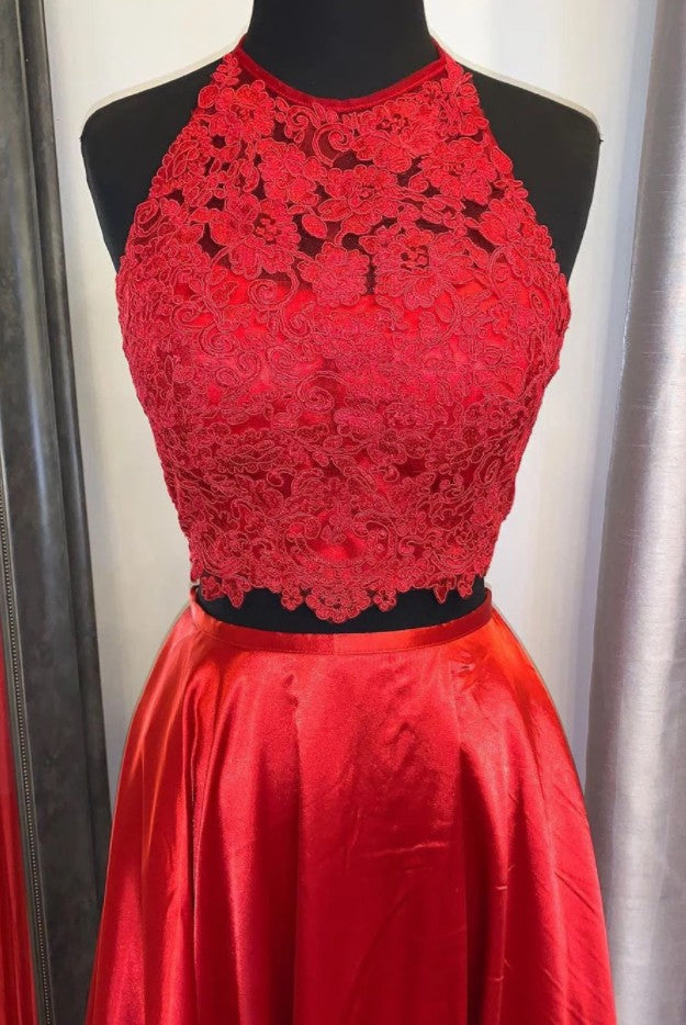 Two Pieces Prom Dress Halter Neckline, Pageant Dress, Evening Dress, Dance Dresses, Graduation School Party Gown