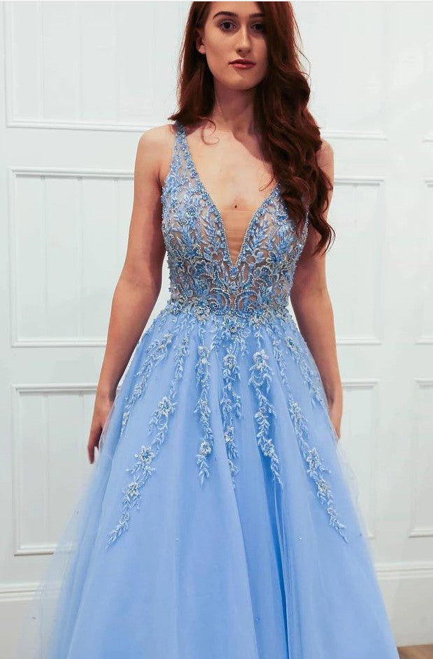 Blue Prom Dress , Pageant Dress, Evening Dress, Dance Dresses, Graduation School Party Gown