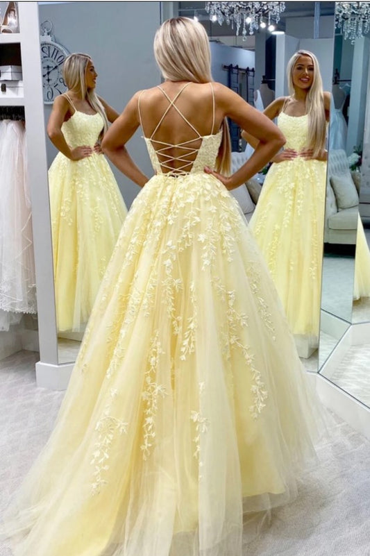 Yellow Leaf Lace Prom Dress 2024, Pageant Dress, Evening Dress
