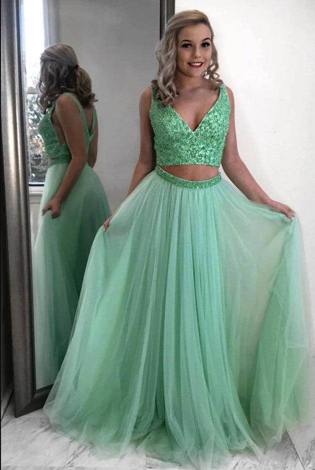 Two Pieces Prom Dress, Pageant Dress, Evening Dress, Dance Dresses, Graduation School Party Gown