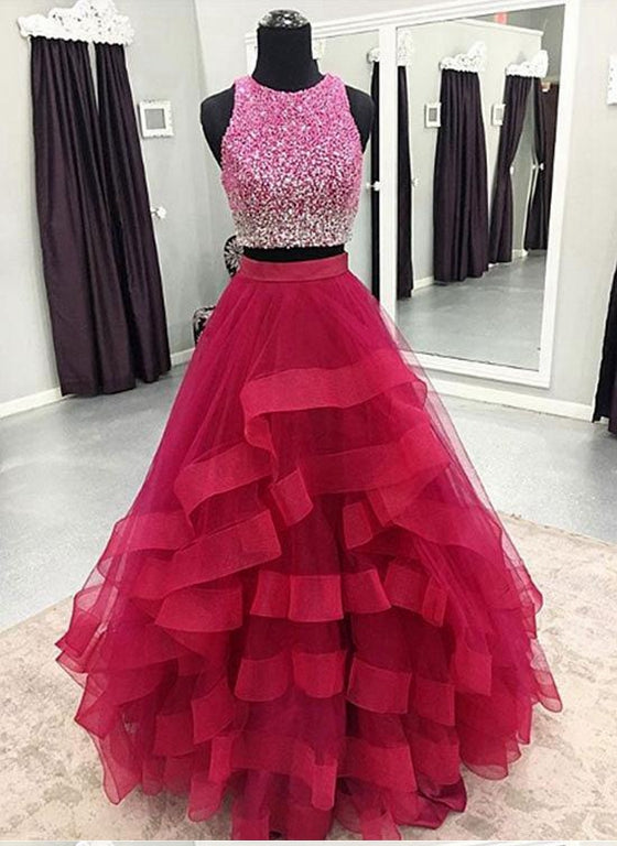 Two Pieces Prom Dress, Evening Gown, Graduation School Party Dress, Winter Formal Dress