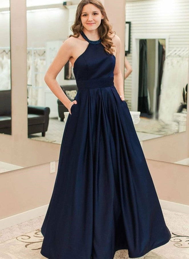 Navy Halter Neckline Prom Dress Evening Dress Dance Dresses Graduat DressesTailor