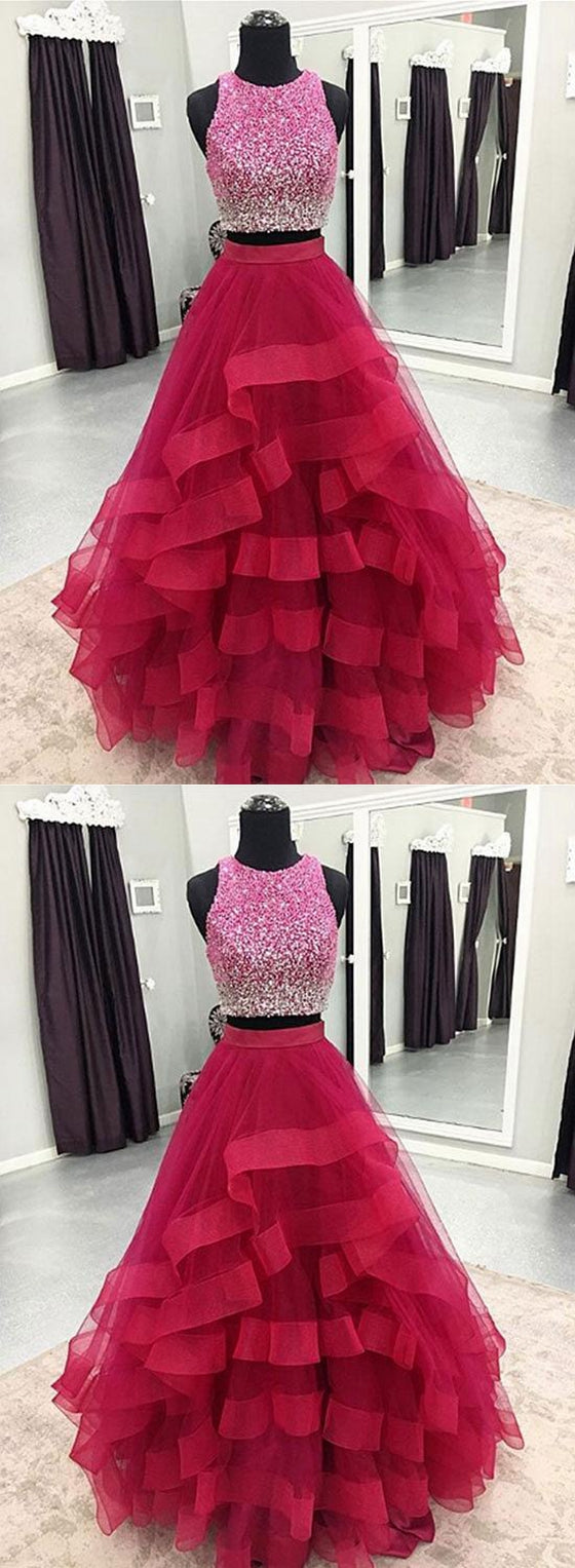 Two Pieces Prom Dress, Evening Gown, Graduation School Party Dress, Winter Formal Dress
